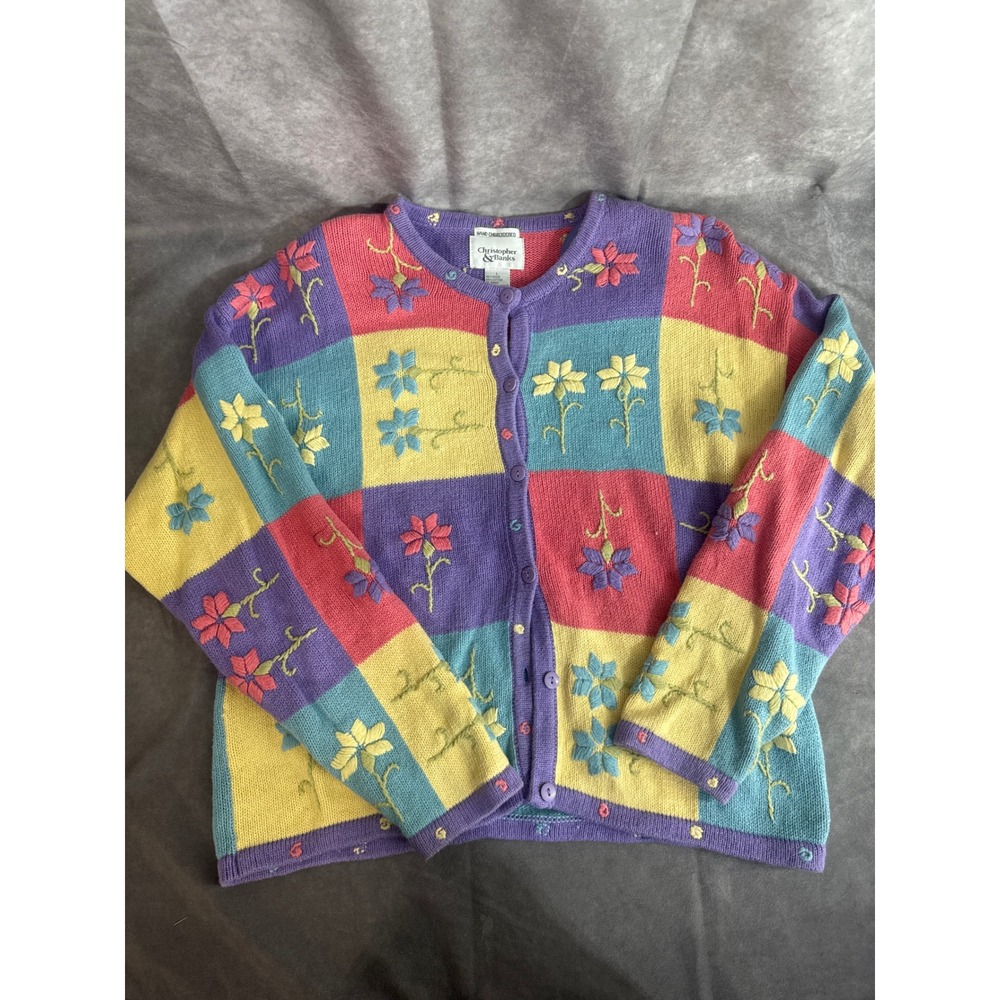 Christopher & Banks Vintage 2001 Floral Hand Embroidered Patchwork Cardigan L